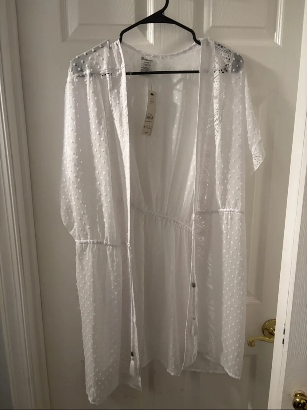 White Swiss Dot Sheer Swim Coverup - Picture 1 of 3